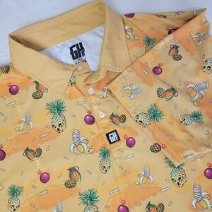 GREATER HALF Shirt Mens XL Yellow Golf Polo Cherry Bomb Skull Pineapple‎ Ammo